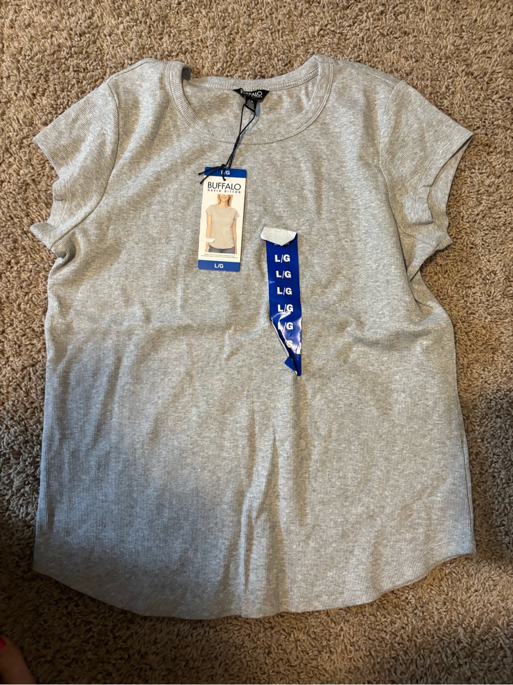 Buffalo David Bitton Light Heather Gray Ribbed Short Sleeve Tee